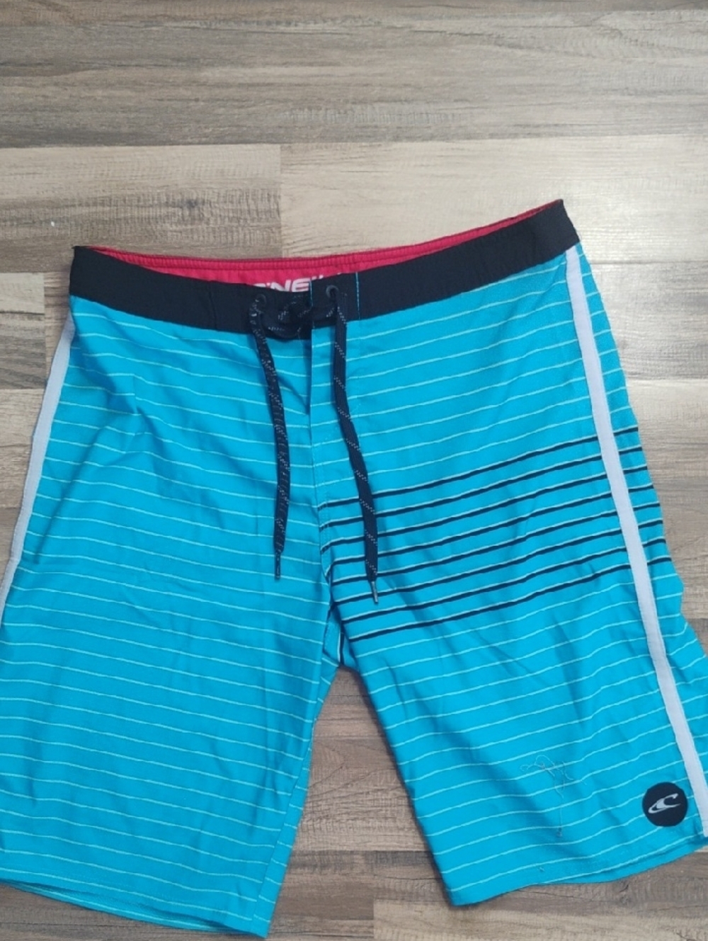O'Neill Turquoise Striped Men's Boardshorts with Black Waistband